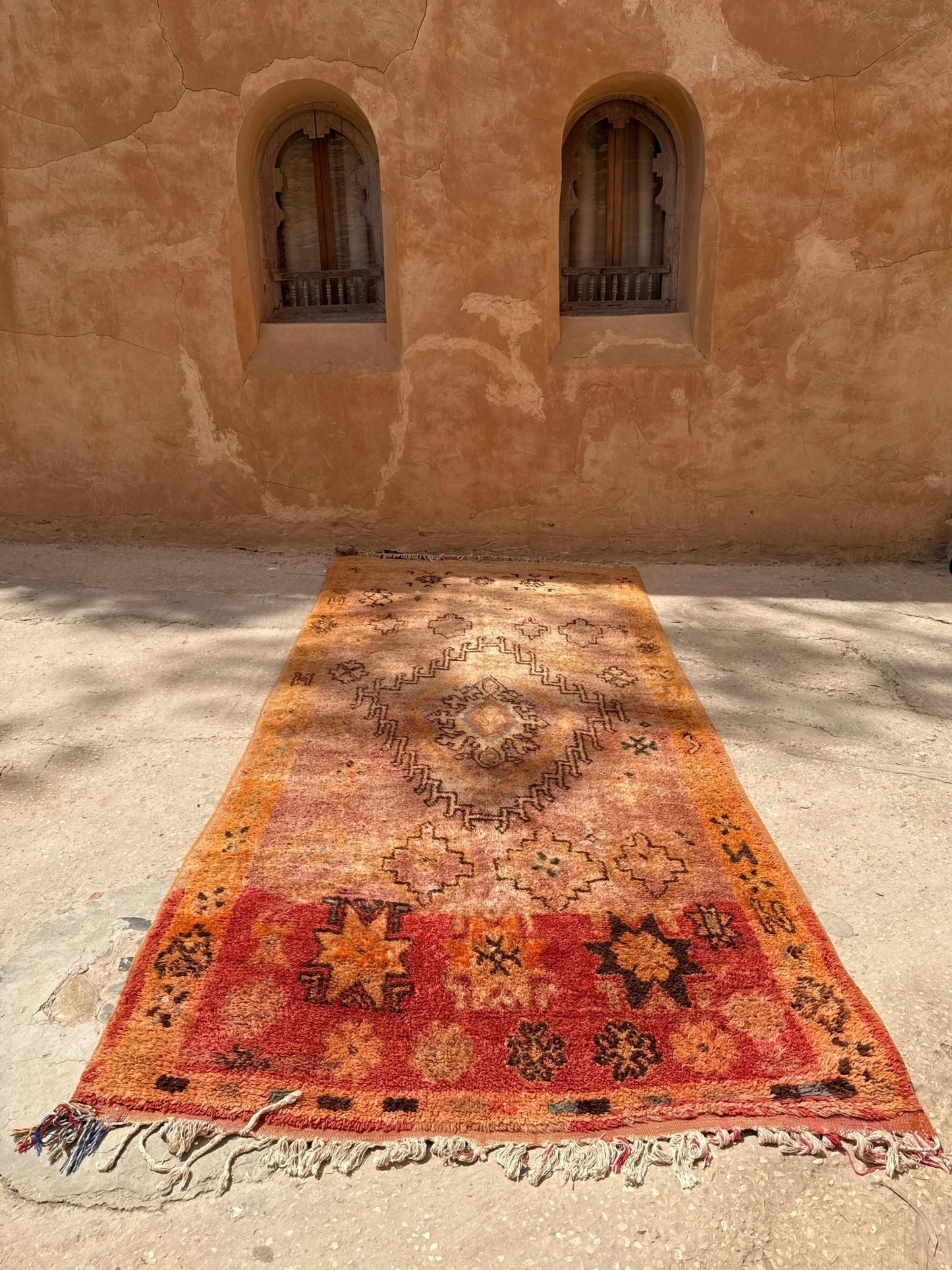 Taznakht Vintage Moroccan Rug - Pink/Orange/Lilac - 413cm x 170cm - Rohi Threads
