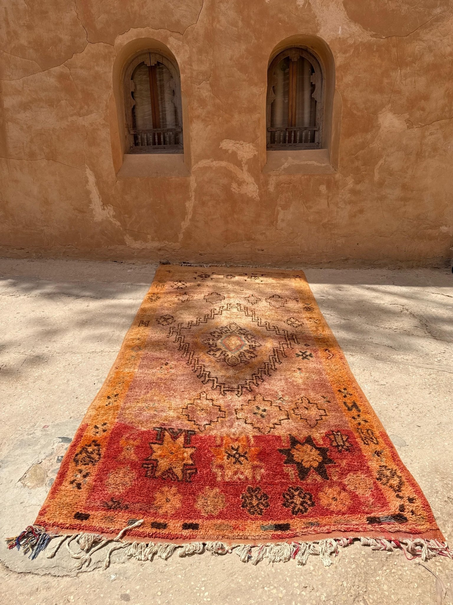 Taznakht Vintage Moroccan Rug - Pink/Orange/Lilac - 413cm x 170cm - Rohi Threads