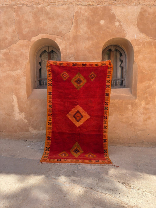Taznakht Vintage Moroccan Rug - Red - 226cm x 133cm - Rohi Threads