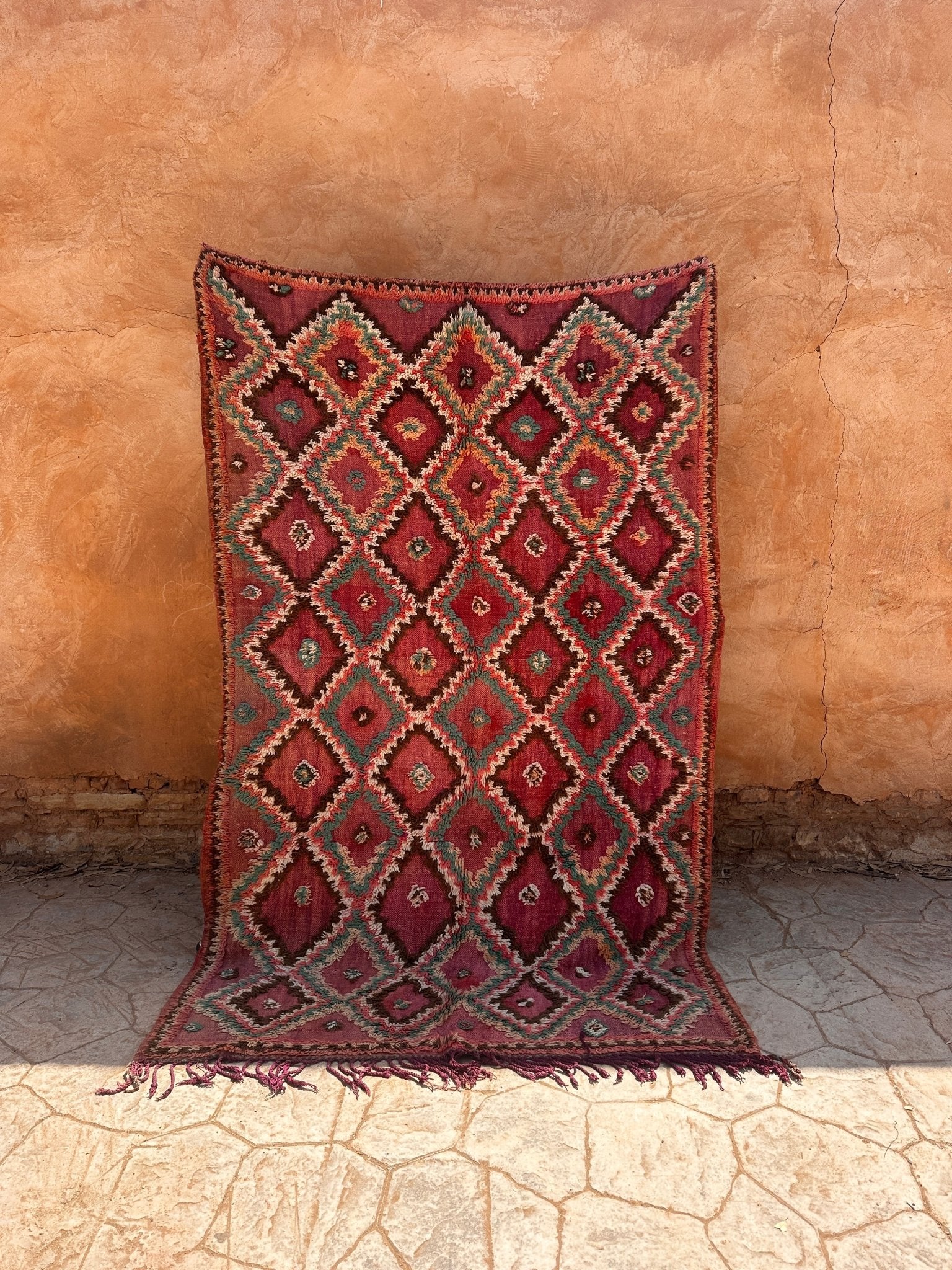 Vintage Moroccan Rug Boujaad - Pink/Brown/Green - 254cm x 158cm - Rohi Threads