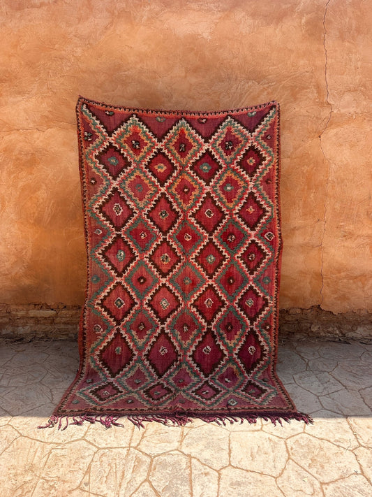 Vintage Moroccan Rug Boujaad - Pink/Brown/Green - 254cm x 158cm - Rohi Threads