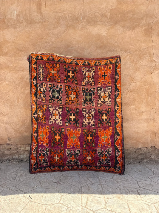 Zemmour Vintage Moroccan Rug - Purple/Orange - 220cm x 180cm - Rohi Threads